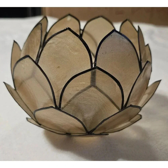 Capiz Shell Opening Lotus Flower Tealight Candle Holder Smokey Brown - Picture 4 of 13